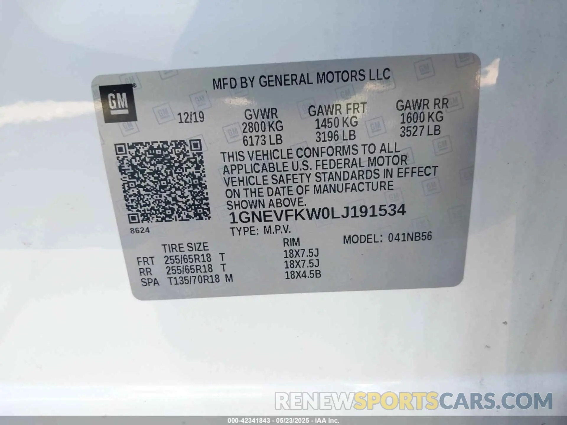 9 Photograph of a damaged car 1GNEVFKW0LJ191534 CHEVROLET TRAVERSE 2020