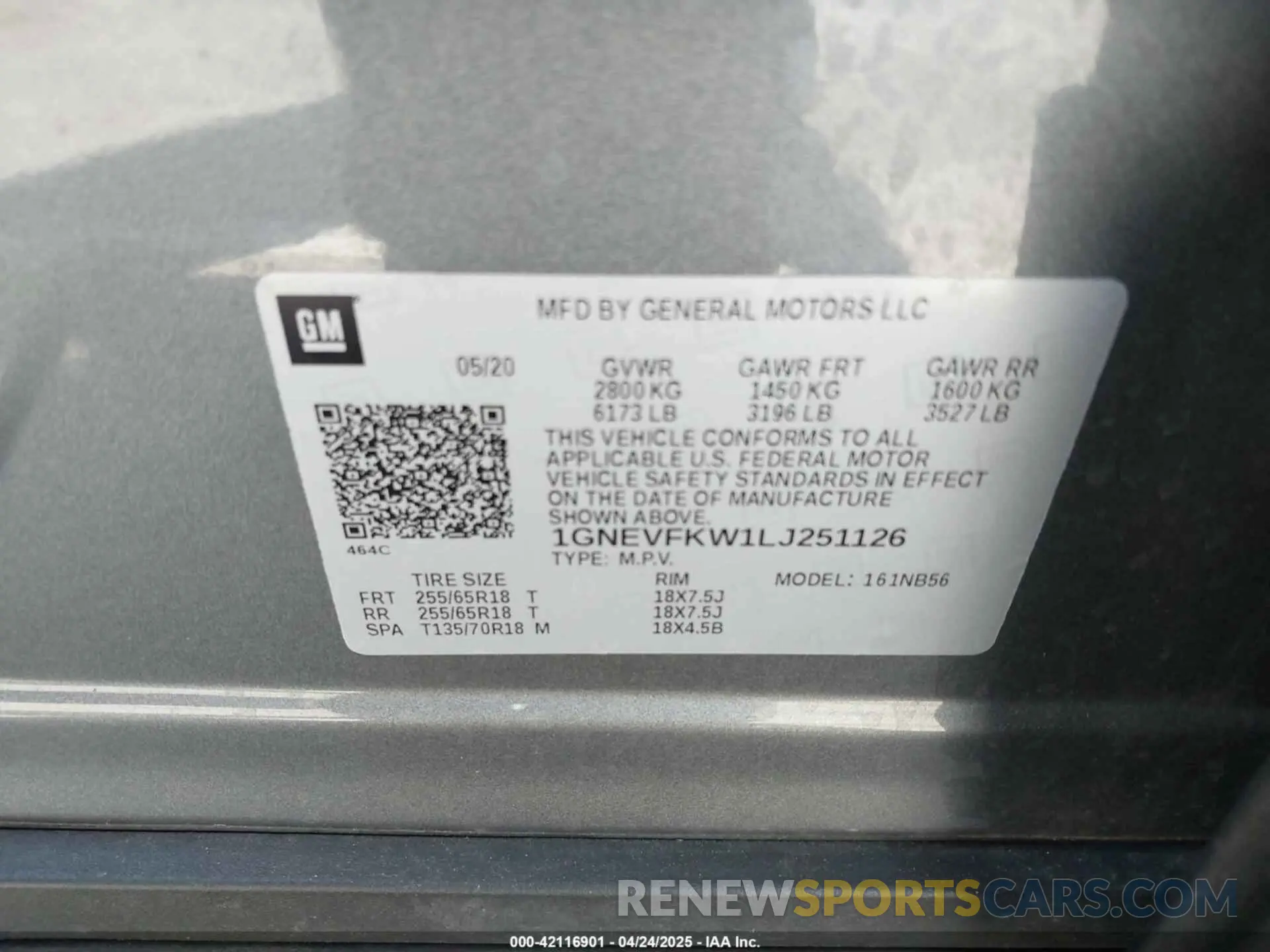 9 Photograph of a damaged car 1GNEVFKW1LJ251126 CHEVROLET TRAVERSE 2020