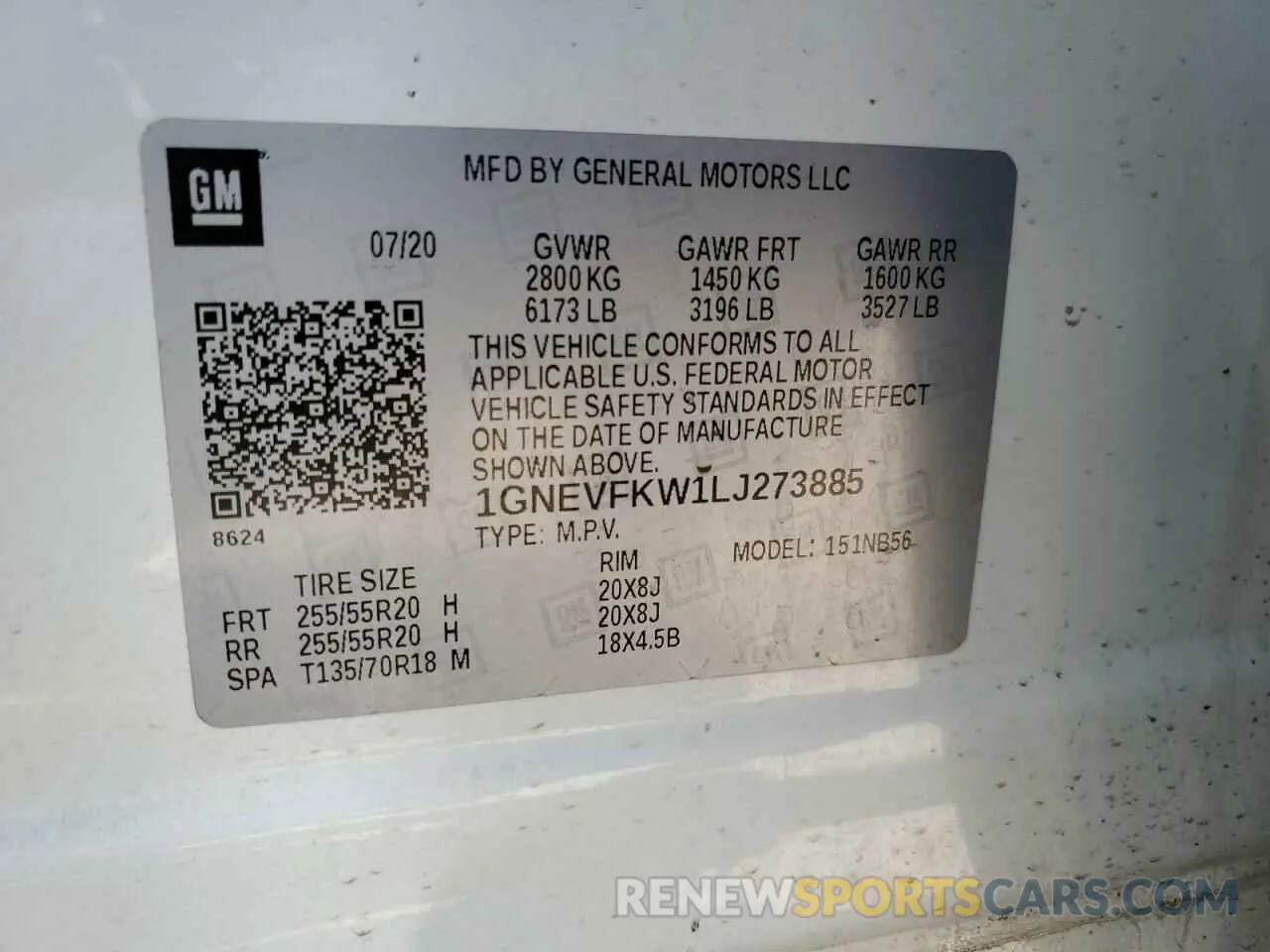 15 Photograph of a damaged car 1GNEVFKW1LJ273885 CHEVROLET TRAVERSE 2020