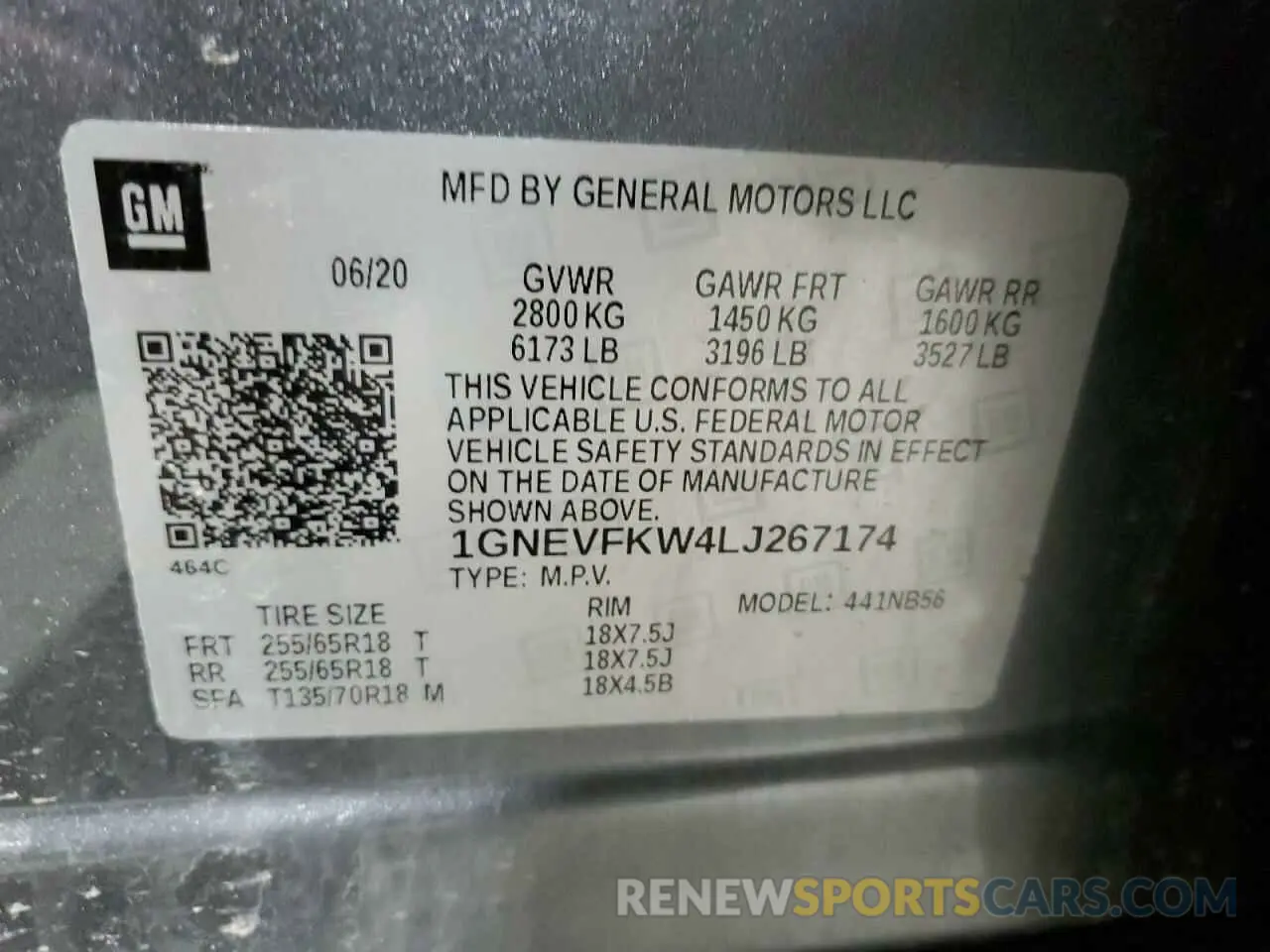 13 Photograph of a damaged car 1GNEVFKW4LJ267174 CHEVROLET TRAVERSE 2020