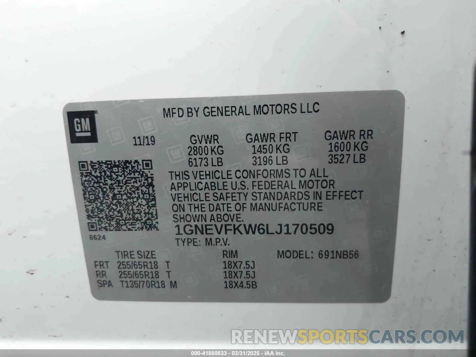 9 Photograph of a damaged car 1GNEVFKW6LJ170509 CHEVROLET TRAVERSE 2020