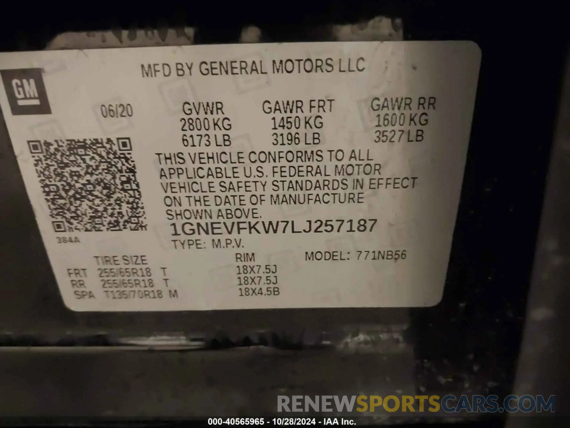 9 Photograph of a damaged car 1GNEVFKW7LJ257187 CHEVROLET TRAVERSE 2020