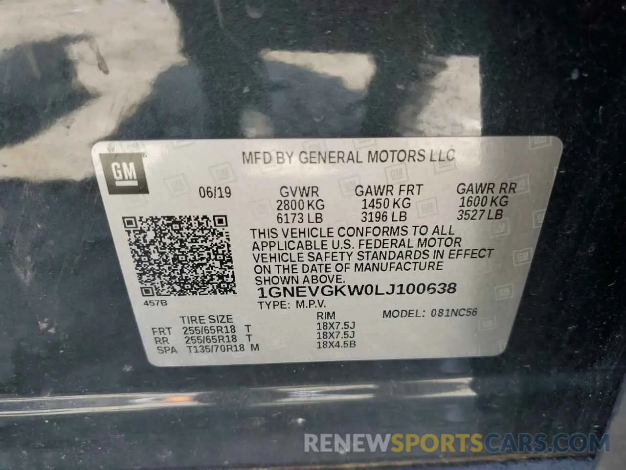 13 Photograph of a damaged car 1GNEVGKW0LJ100638 CHEVROLET TRAVERSE 2020