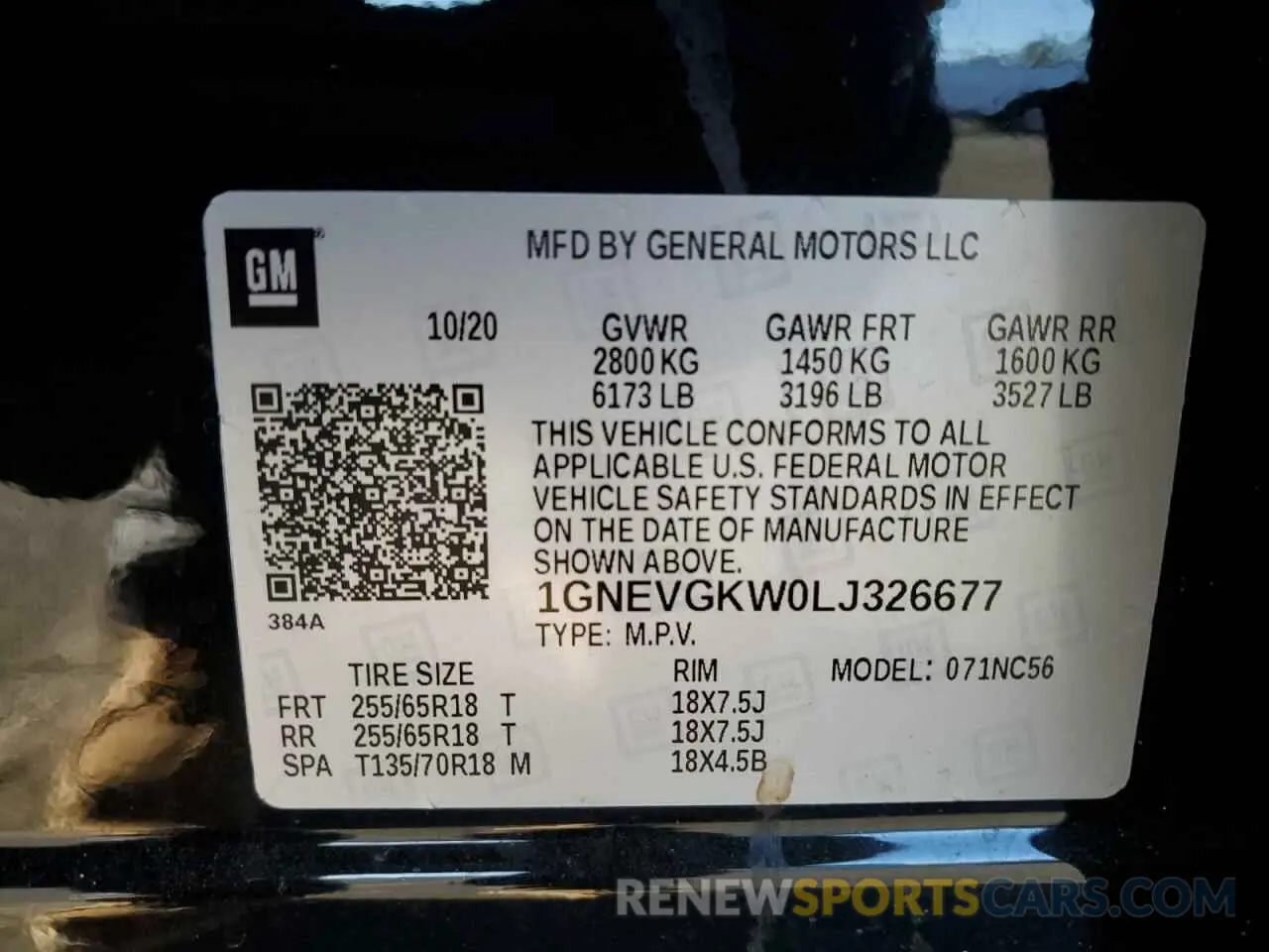 13 Photograph of a damaged car 1GNEVGKW0LJ326677 CHEVROLET TRAVERSE 2020