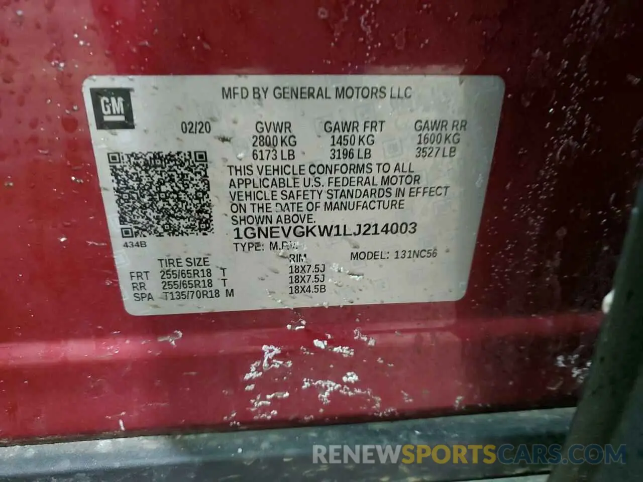 12 Photograph of a damaged car 1GNEVGKW1LJ214003 CHEVROLET TRAVERSE 2020