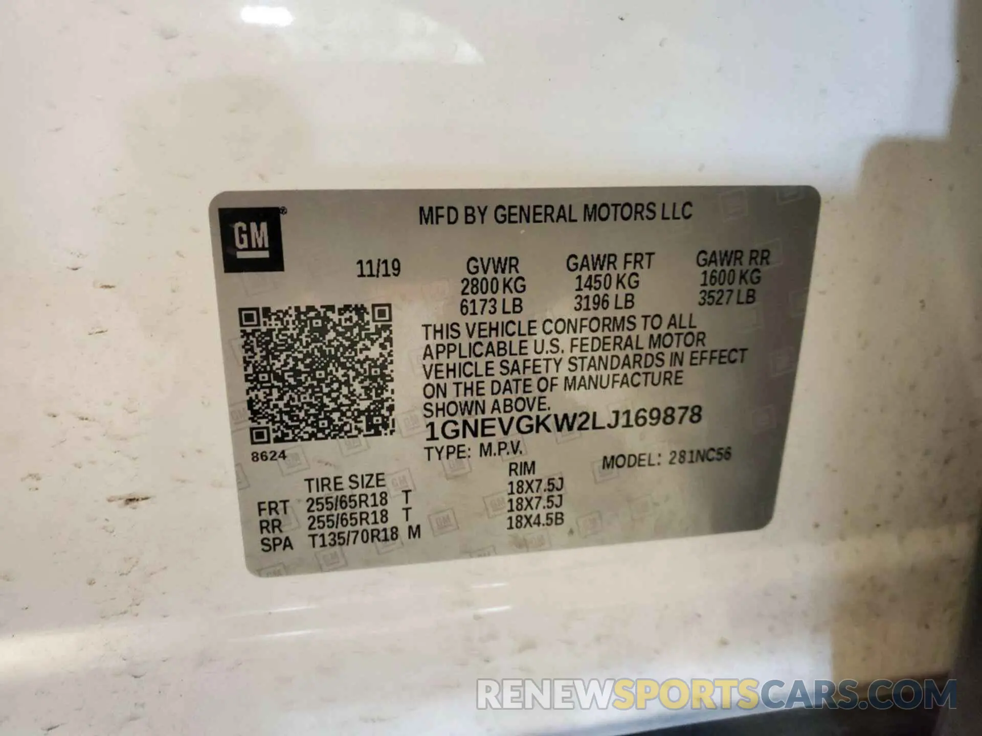 3 Photograph of a damaged car 1GNEVGKW2LJ169878 CHEVROLET TRAVERSE 2020