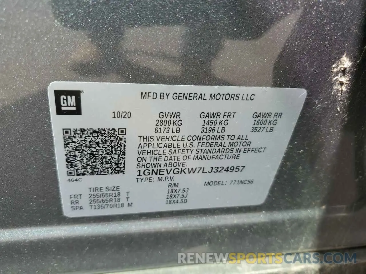 14 Photograph of a damaged car 1GNEVGKW7LJ324957 CHEVROLET TRAVERSE 2020