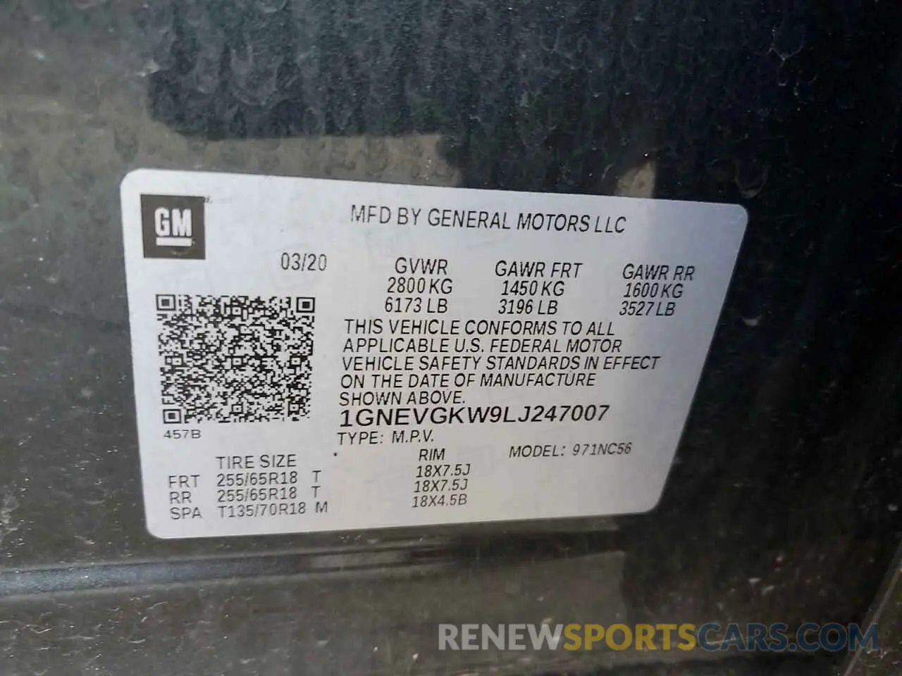12 Photograph of a damaged car 1GNEVGKW9LJ247007 CHEVROLET TRAVERSE 2020