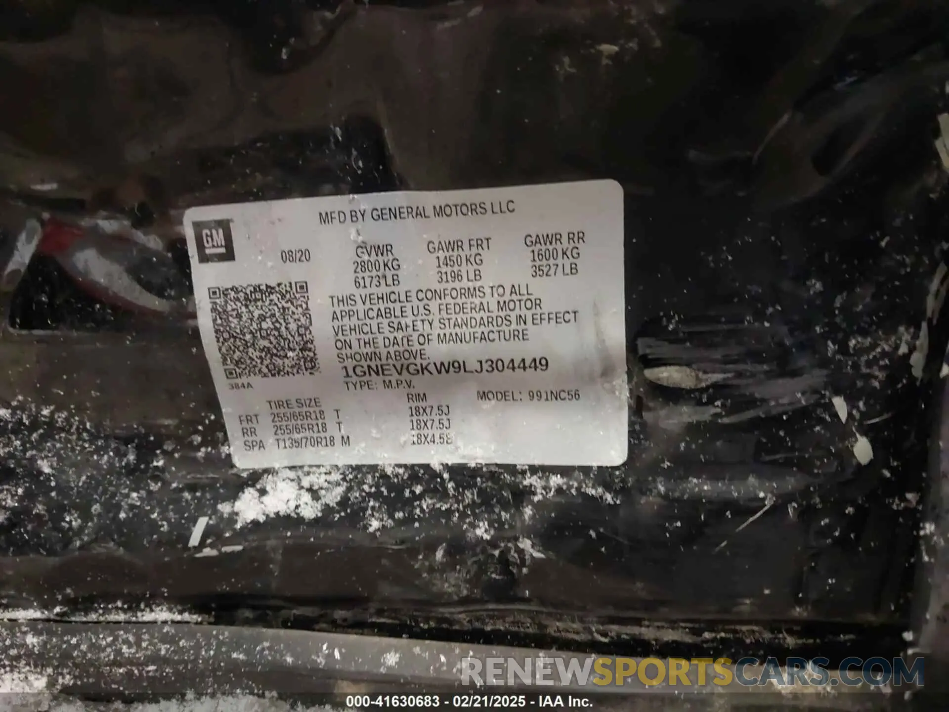 9 Photograph of a damaged car 1GNEVGKW9LJ304449 CHEVROLET TRAVERSE 2020