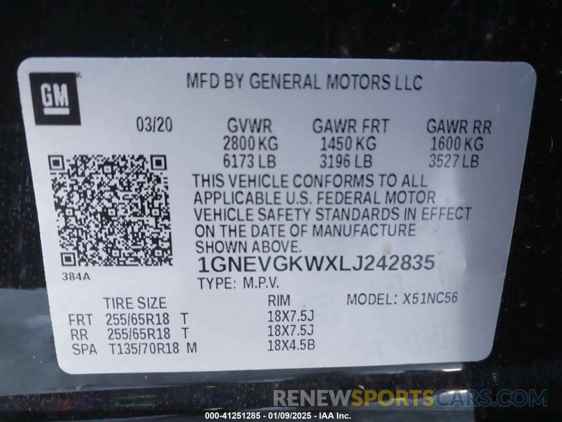 9 Photograph of a damaged car 1GNEVGKWXLJ242835 CHEVROLET TRAVERSE 2020