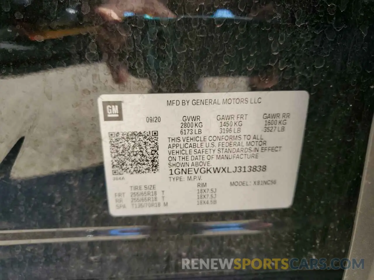 13 Photograph of a damaged car 1GNEVGKWXLJ313838 CHEVROLET TRAVERSE 2020