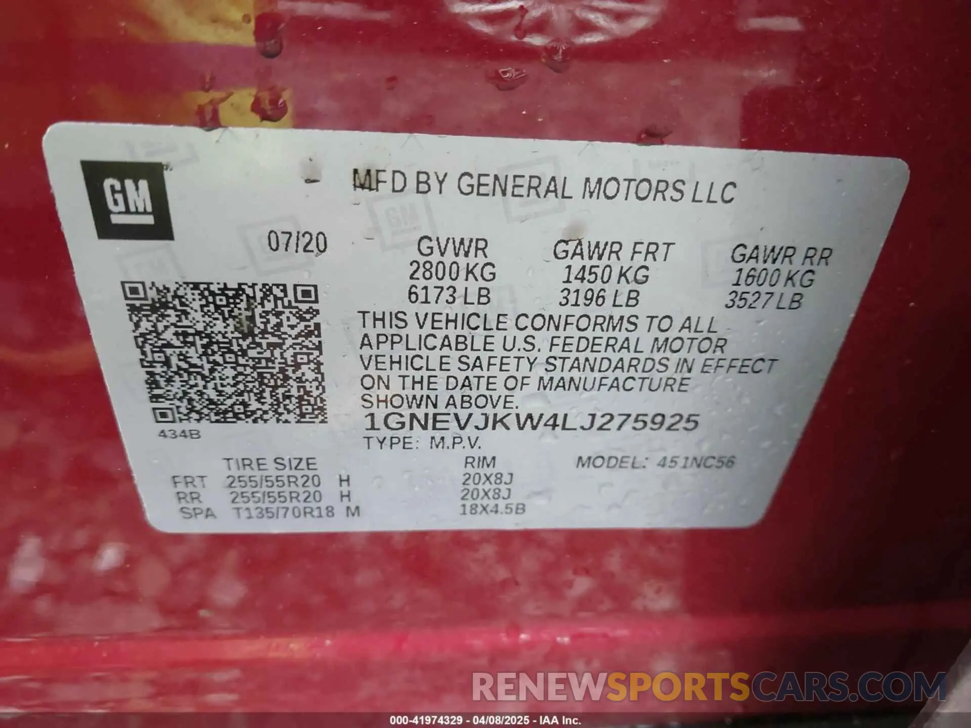 9 Photograph of a damaged car 1GNEVJKW4LJ275925 CHEVROLET TRAVERSE 2020