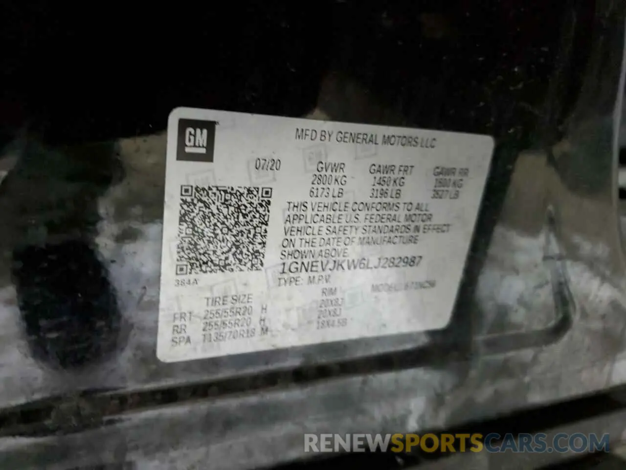 13 Photograph of a damaged car 1GNEVJKW6LJ282987 CHEVROLET TRAVERSE 2020