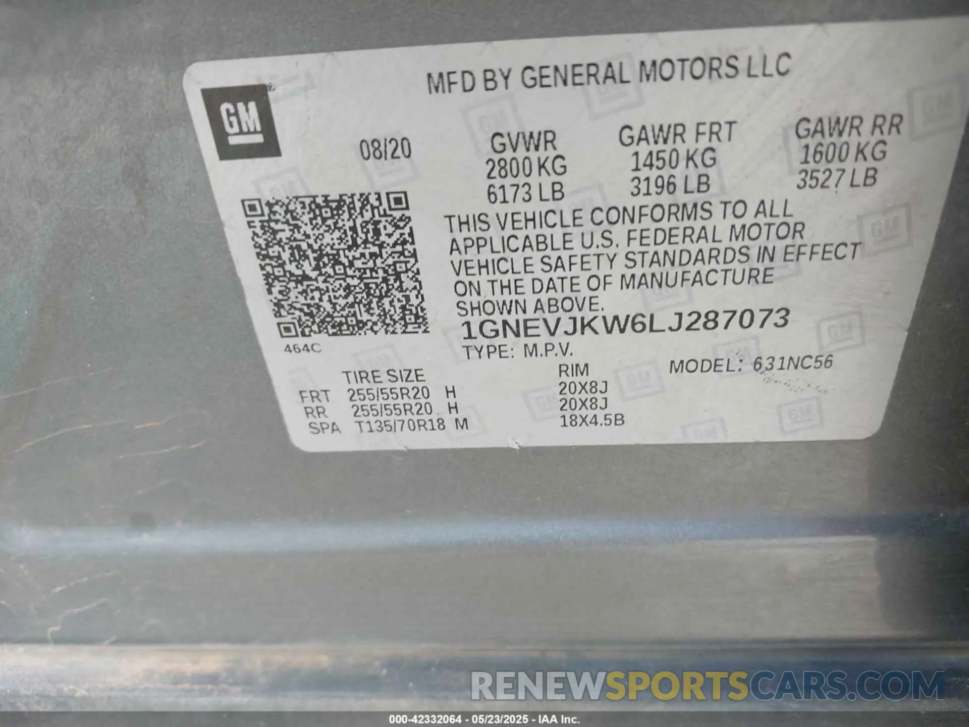 9 Photograph of a damaged car 1GNEVJKW6LJ287073 CHEVROLET TRAVERSE 2020