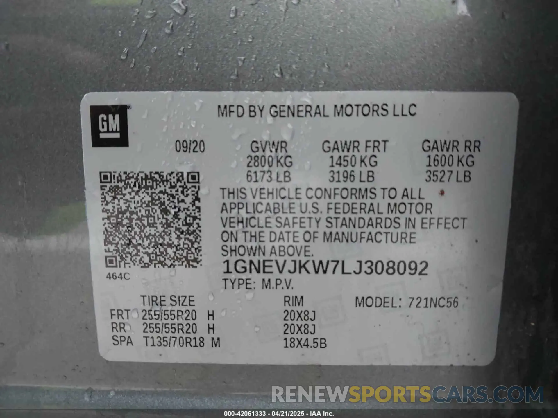 9 Photograph of a damaged car 1GNEVJKW7LJ308092 CHEVROLET TRAVERSE 2020