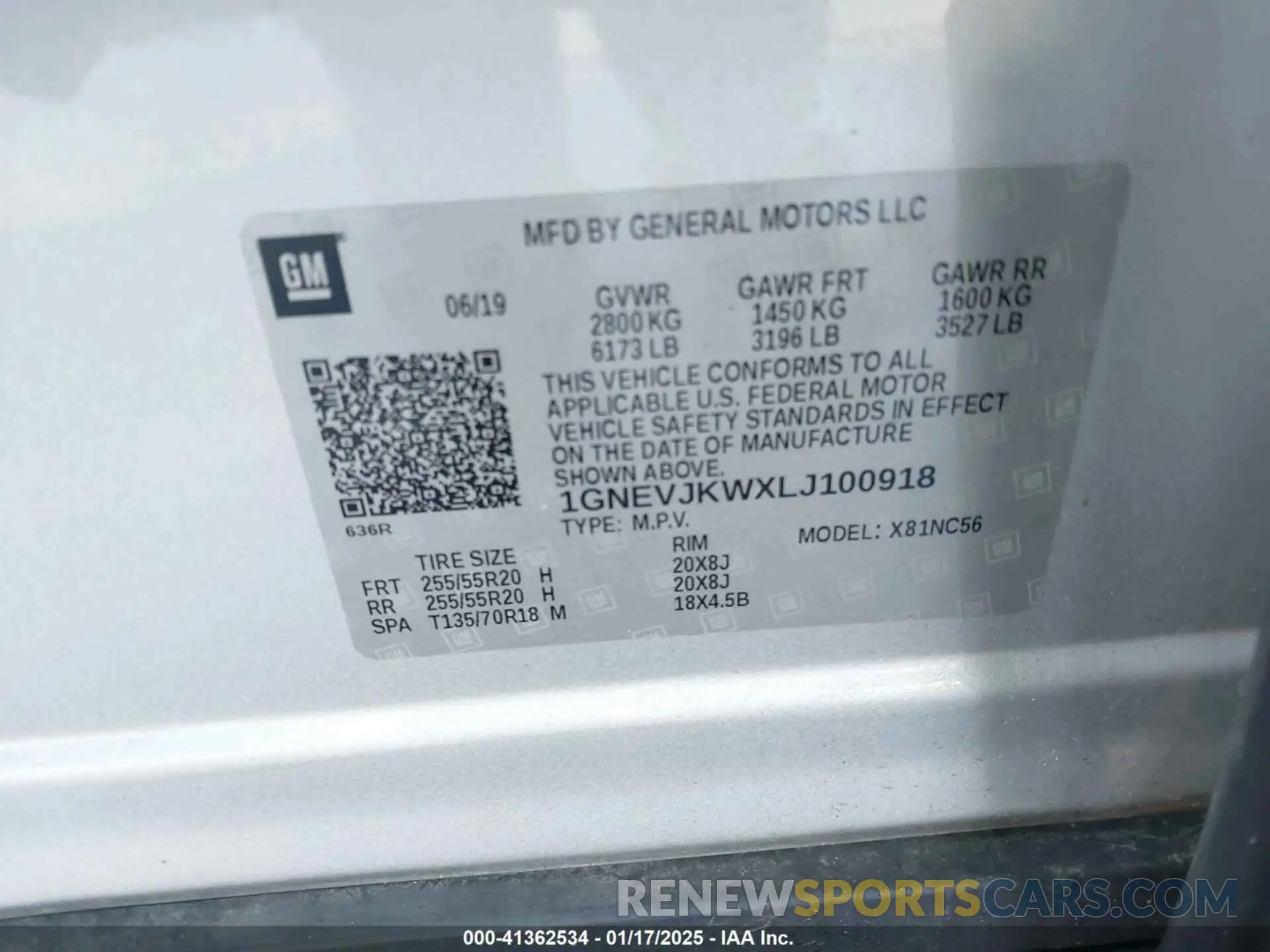 9 Photograph of a damaged car 1GNEVJKWXLJ100918 CHEVROLET TRAVERSE 2020