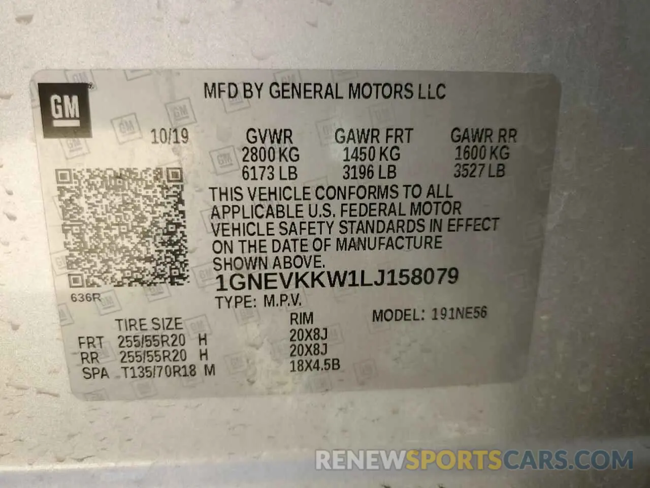 13 Photograph of a damaged car 1GNEVKKW1LJ158079 CHEVROLET TRAVERSE 2020