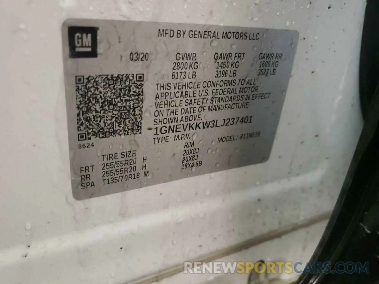 14 Photograph of a damaged car 1GNEVKKW3LJ237401 CHEVROLET TRAVERSE 2020