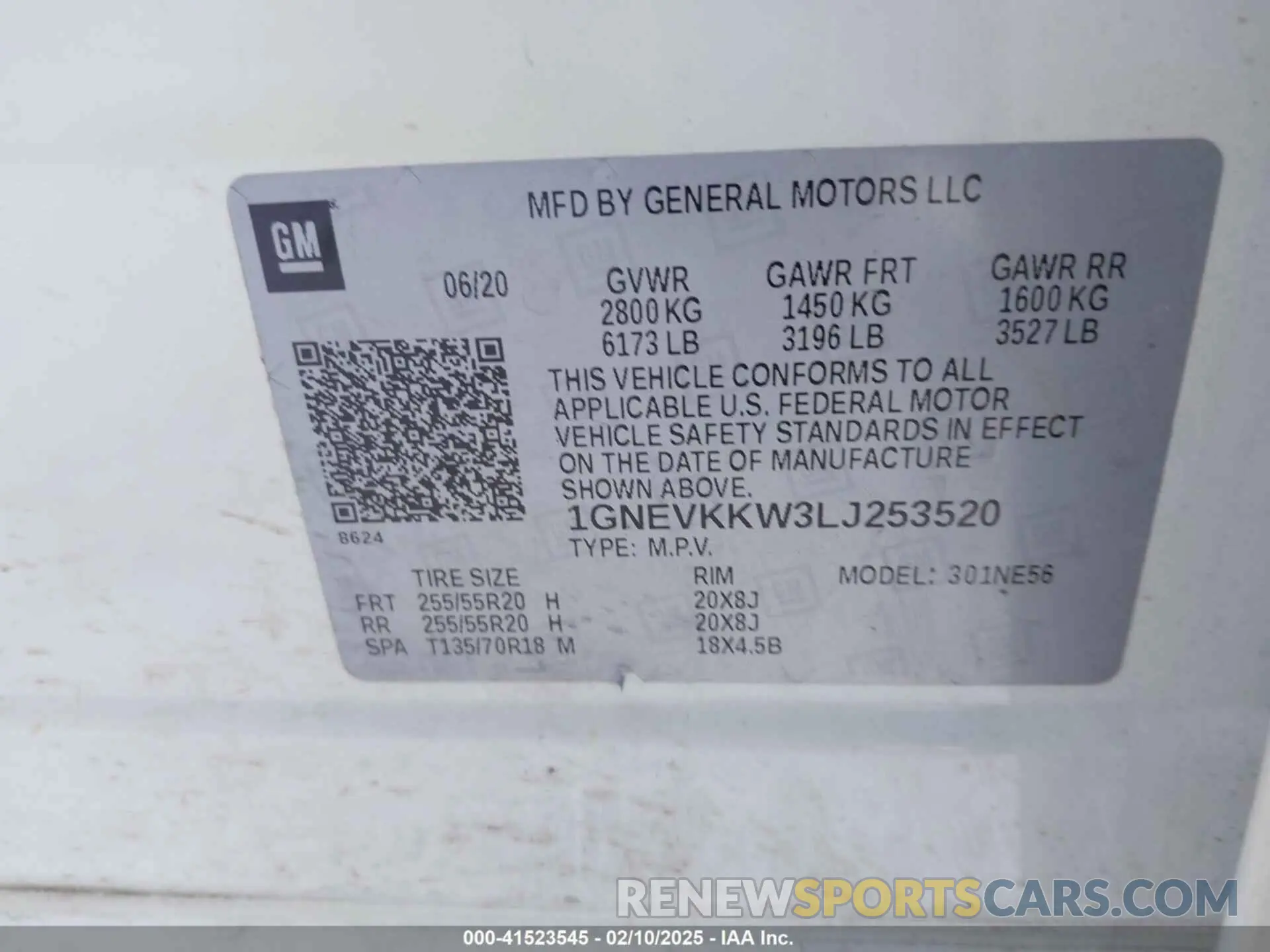 9 Photograph of a damaged car 1GNEVKKW3LJ253520 CHEVROLET TRAVERSE 2020