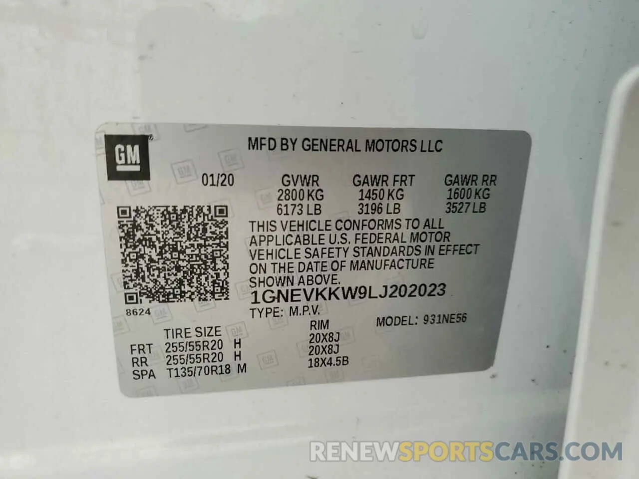 13 Photograph of a damaged car 1GNEVKKW9LJ202023 CHEVROLET TRAVERSE 2020