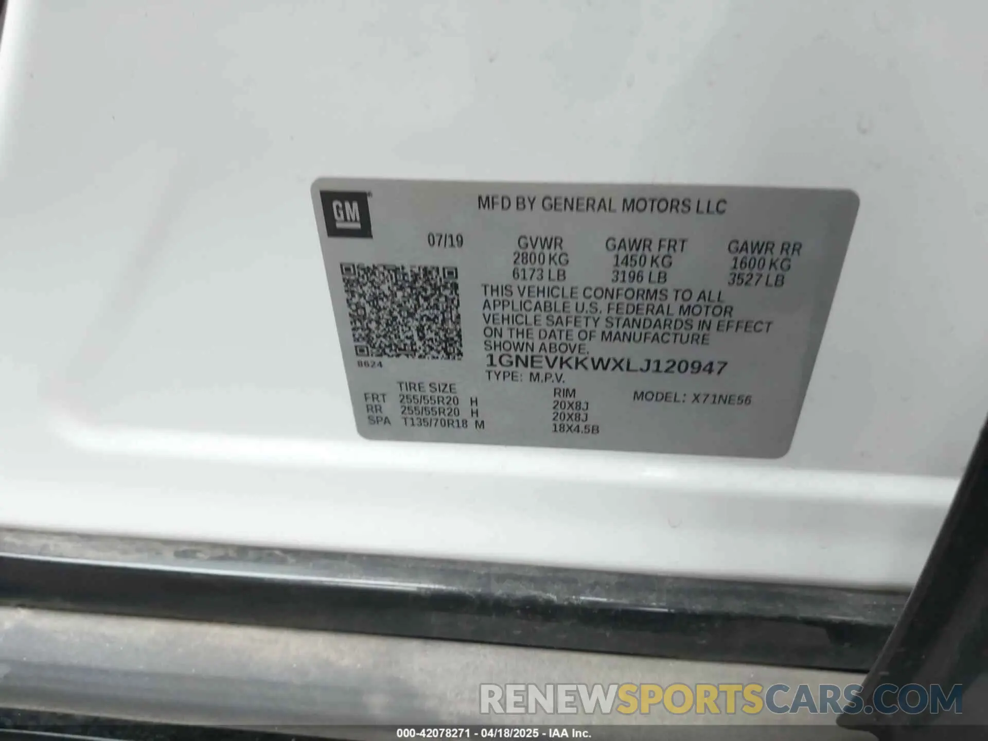 9 Photograph of a damaged car 1GNEVKKWXLJ120947 CHEVROLET TRAVERSE 2020