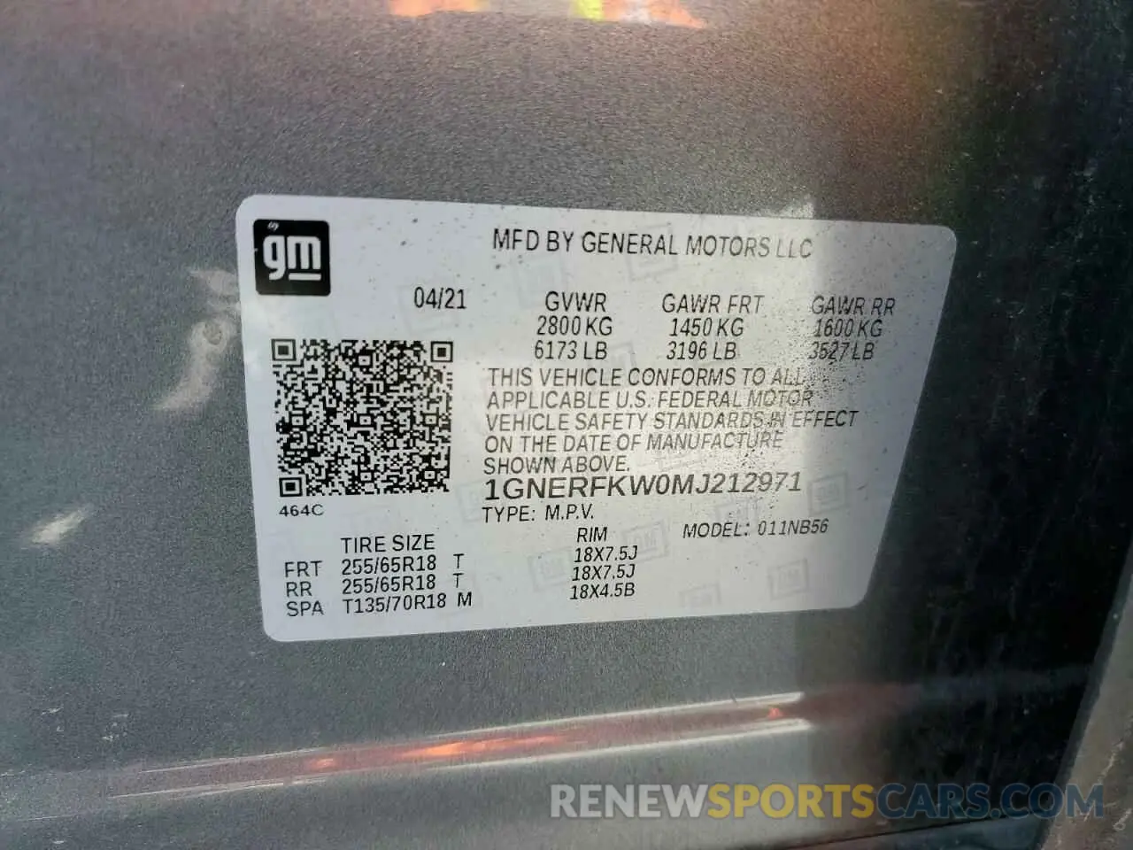 13 Photograph of a damaged car 1GNERFKW0MJ212971 CHEVROLET TRAVERSE 2021