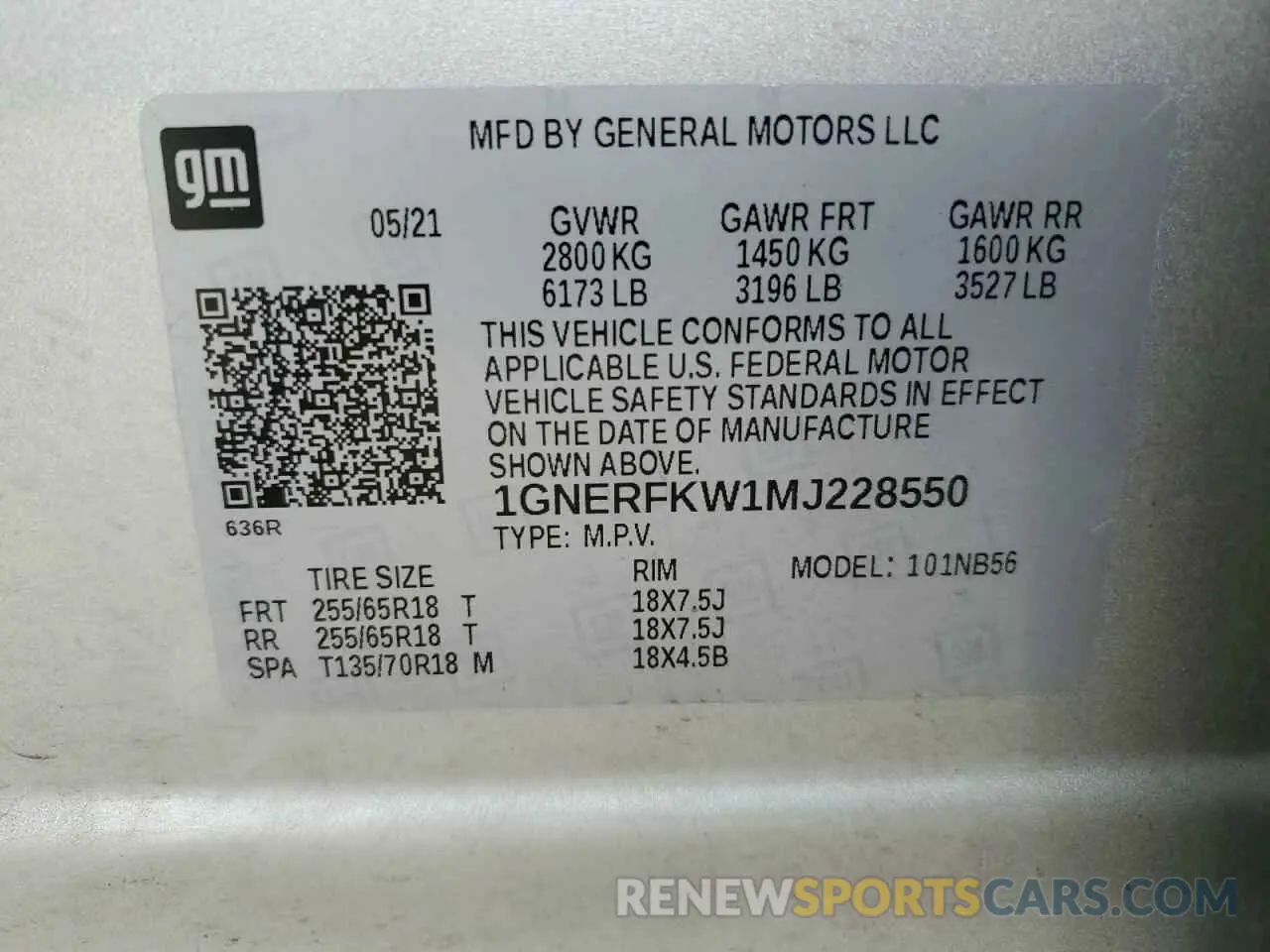 13 Photograph of a damaged car 1GNERFKW1MJ228550 CHEVROLET TRAVERSE 2021
