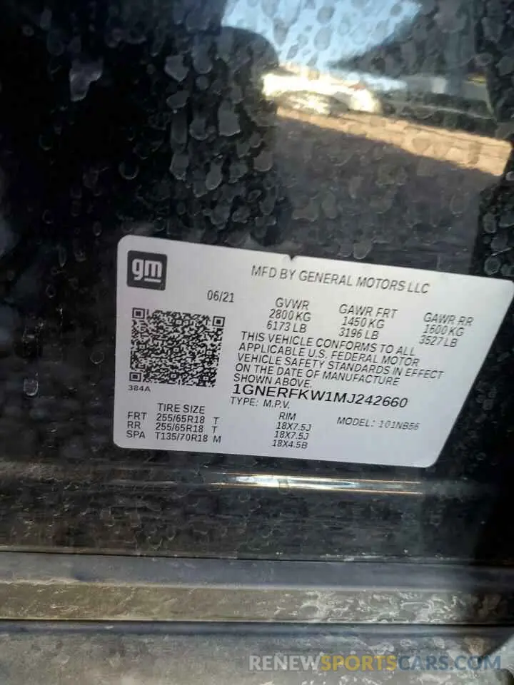 13 Photograph of a damaged car 1GNERFKW1MJ242660 CHEVROLET TRAVERSE 2021
