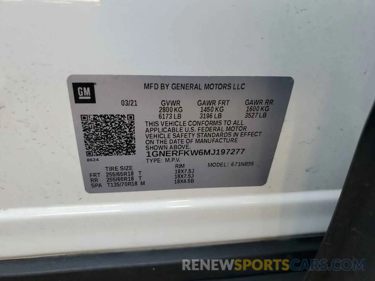 13 Photograph of a damaged car 1GNERFKW6MJ197277 CHEVROLET TRAVERSE 2021