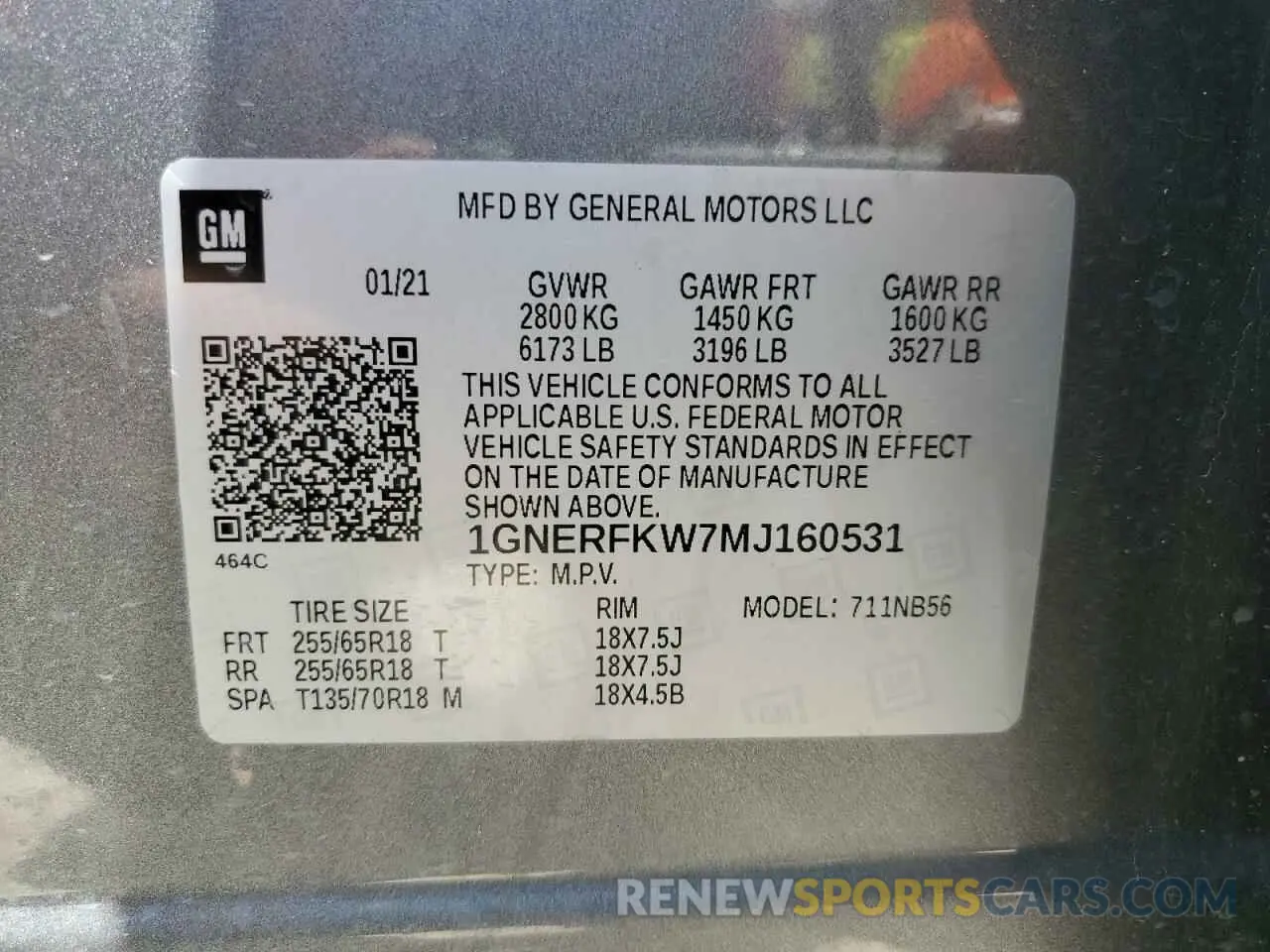 13 Photograph of a damaged car 1GNERFKW7MJ160531 CHEVROLET TRAVERSE 2021