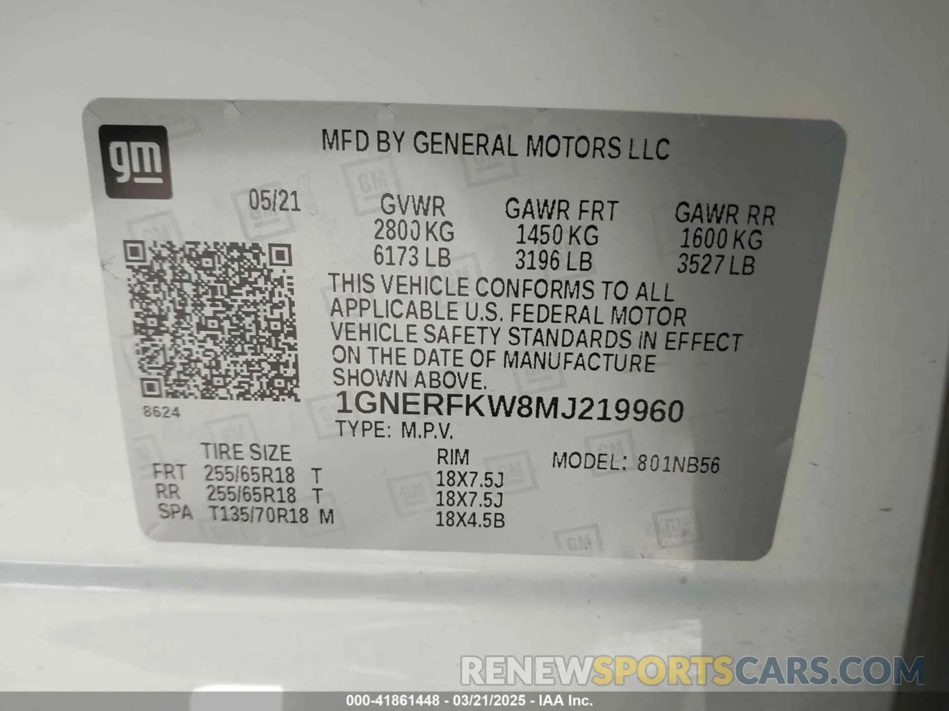 9 Photograph of a damaged car 1GNERFKW8MJ219960 CHEVROLET TRAVERSE 2021