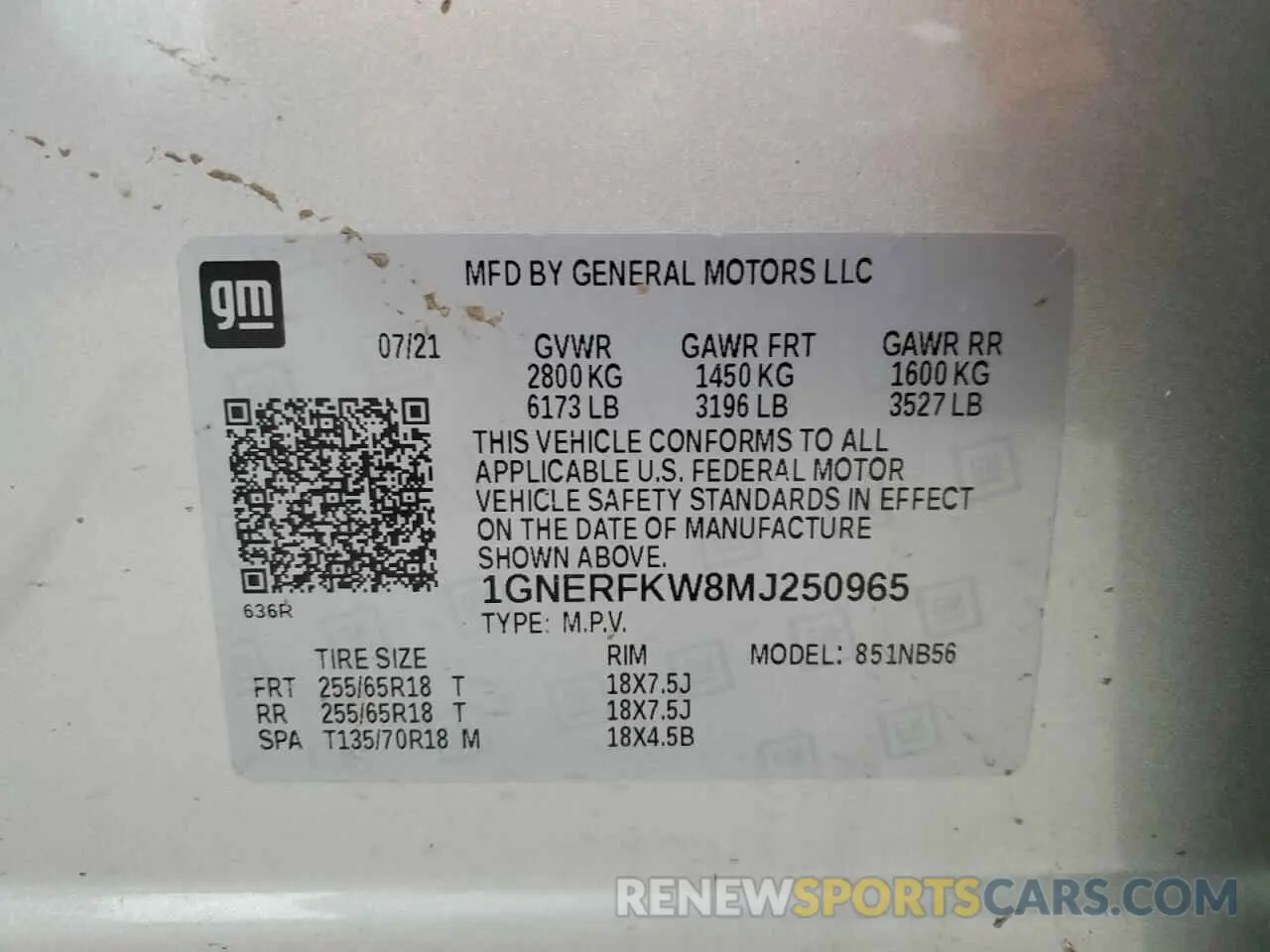 13 Photograph of a damaged car 1GNERFKW8MJ250965 CHEVROLET TRAVERSE 2021