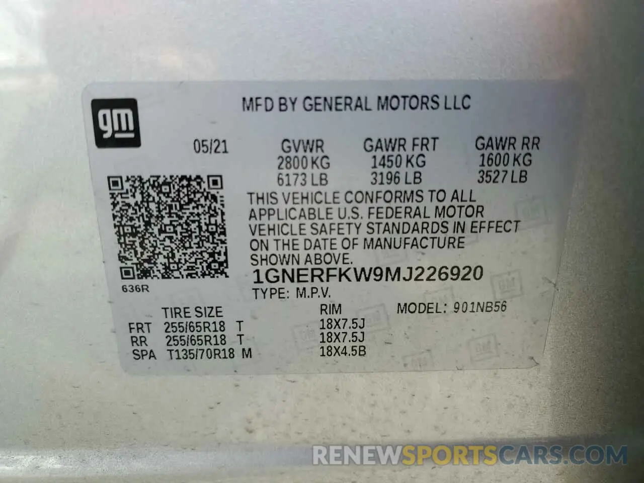 13 Photograph of a damaged car 1GNERFKW9MJ226920 CHEVROLET TRAVERSE 2021