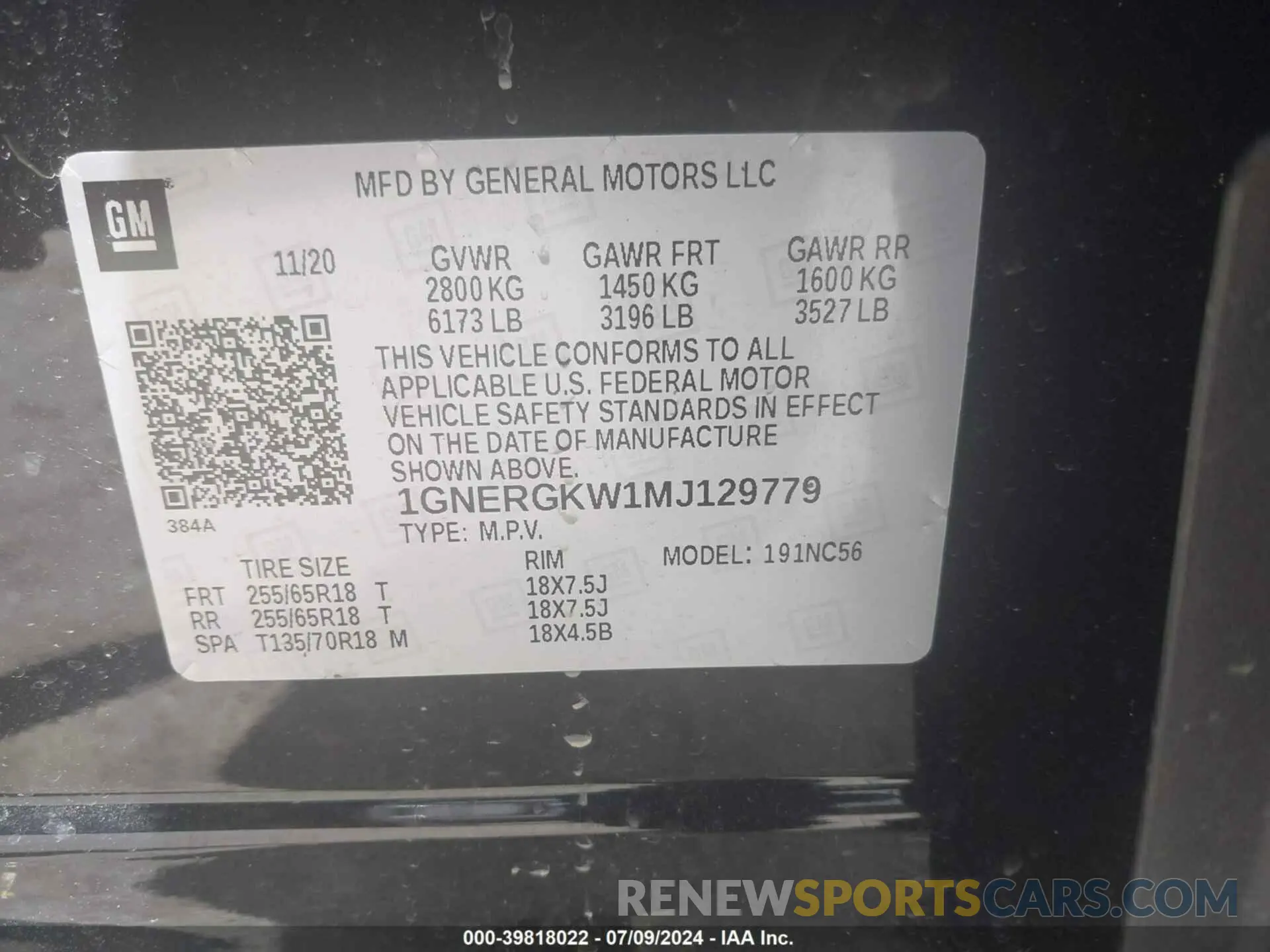9 Photograph of a damaged car 1GNERGKW1MJ129779 CHEVROLET TRAVERSE 2021