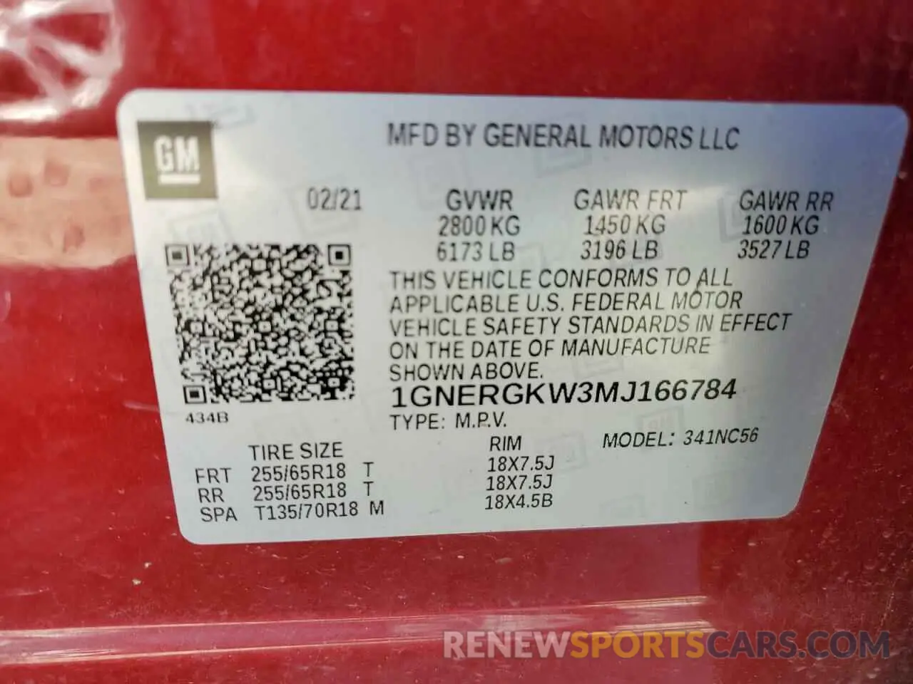 12 Photograph of a damaged car 1GNERGKW3MJ166784 CHEVROLET TRAVERSE 2021