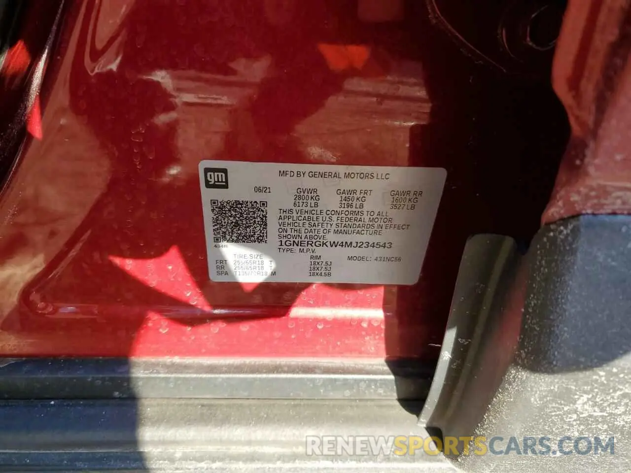 14 Photograph of a damaged car 1GNERGKW4MJ234543 CHEVROLET TRAVERSE 2021