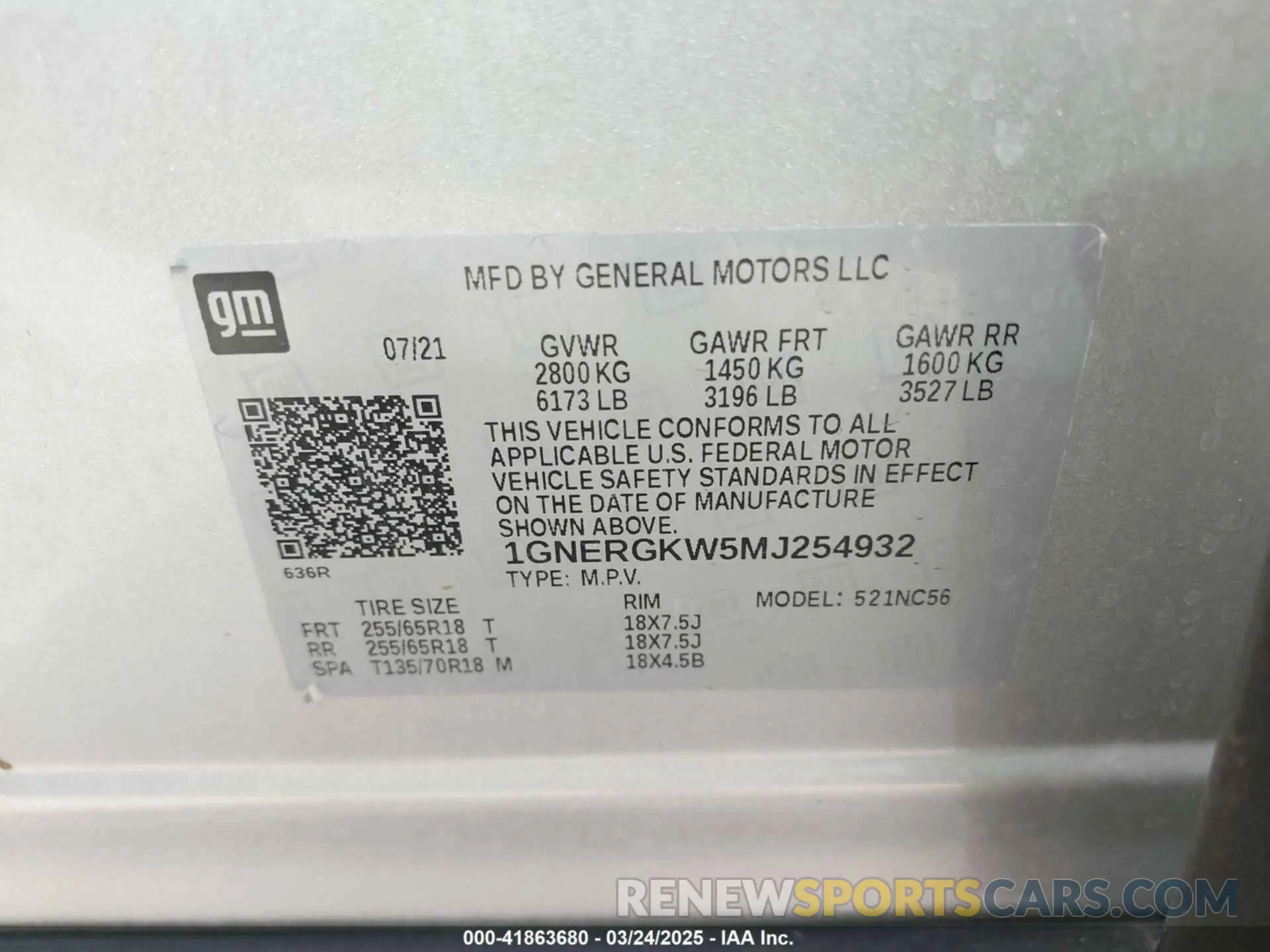 9 Photograph of a damaged car 1GNERGKW5MJ254932 CHEVROLET TRAVERSE 2021