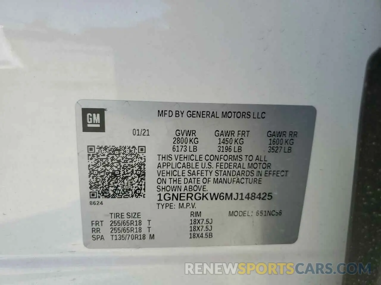 13 Photograph of a damaged car 1GNERGKW6MJ148425 CHEVROLET TRAVERSE 2021