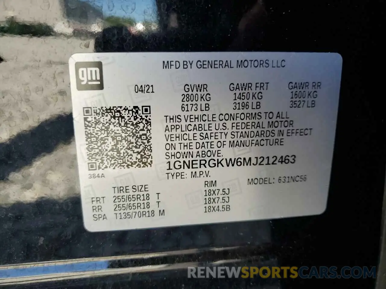 13 Photograph of a damaged car 1GNERGKW6MJ212463 CHEVROLET TRAVERSE 2021