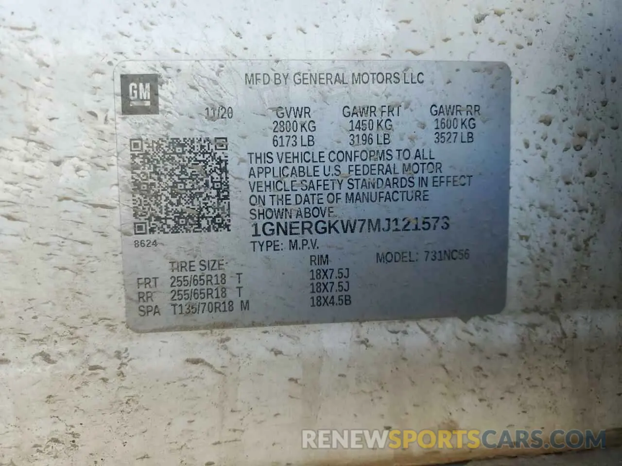 13 Photograph of a damaged car 1GNERGKW7MJ121573 CHEVROLET TRAVERSE 2021