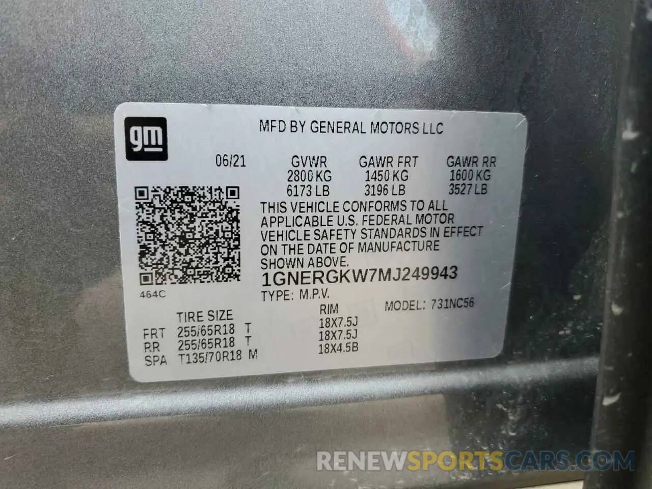 13 Photograph of a damaged car 1GNERGKW7MJ249943 CHEVROLET TRAVERSE 2021