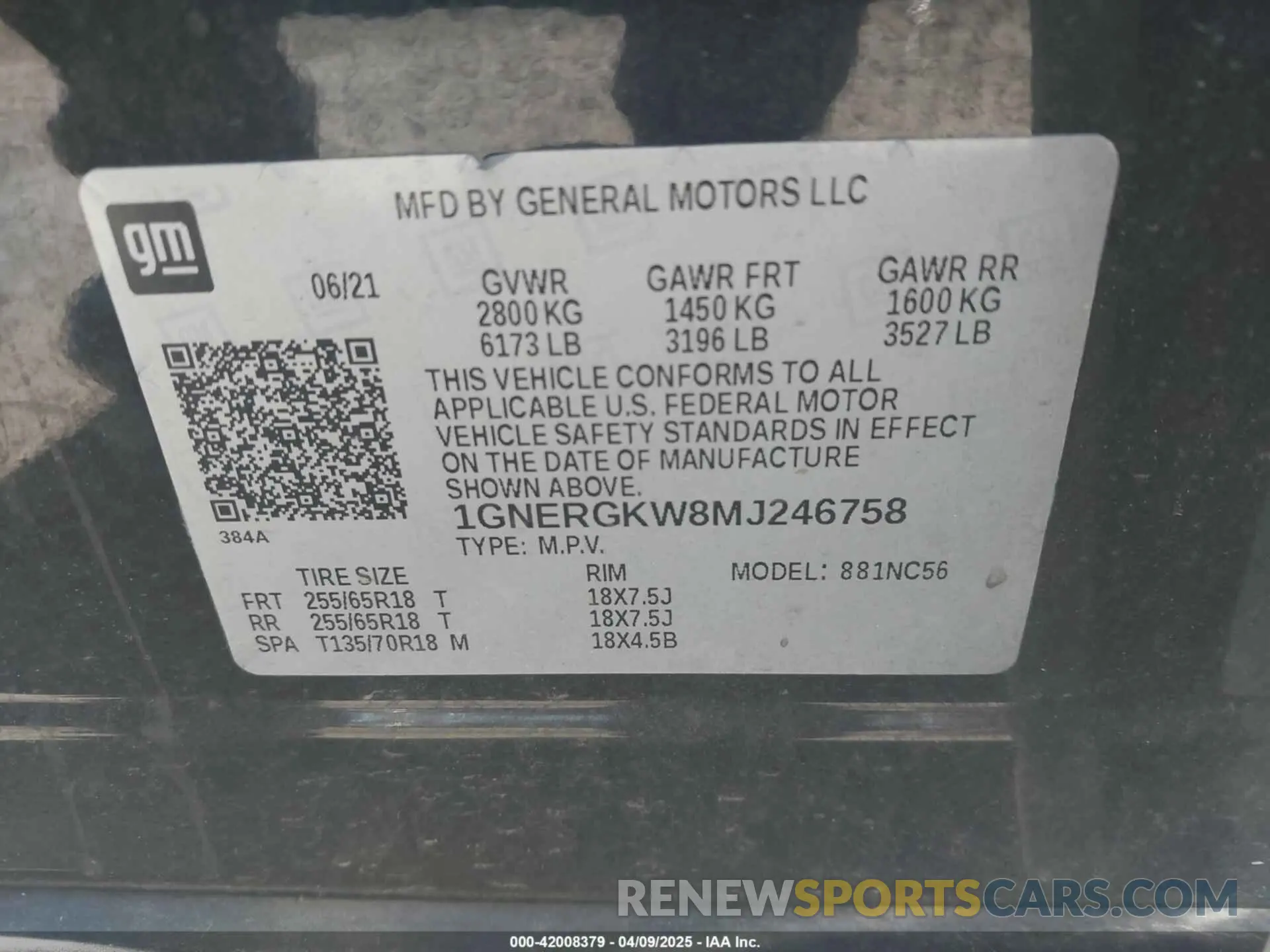 9 Photograph of a damaged car 1GNERGKW8MJ246758 CHEVROLET TRAVERSE 2021