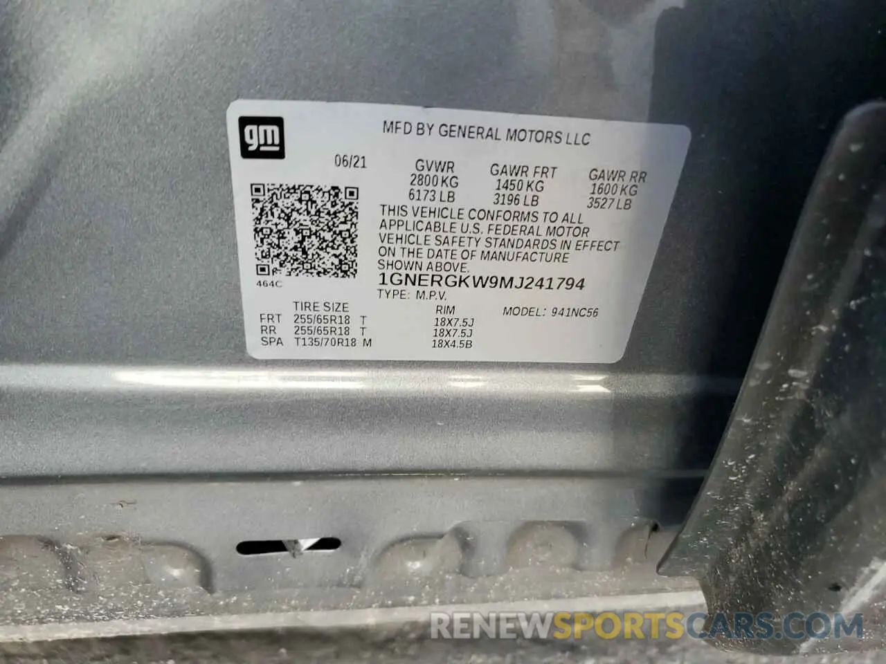 13 Photograph of a damaged car 1GNERGKW9MJ241794 CHEVROLET TRAVERSE 2021