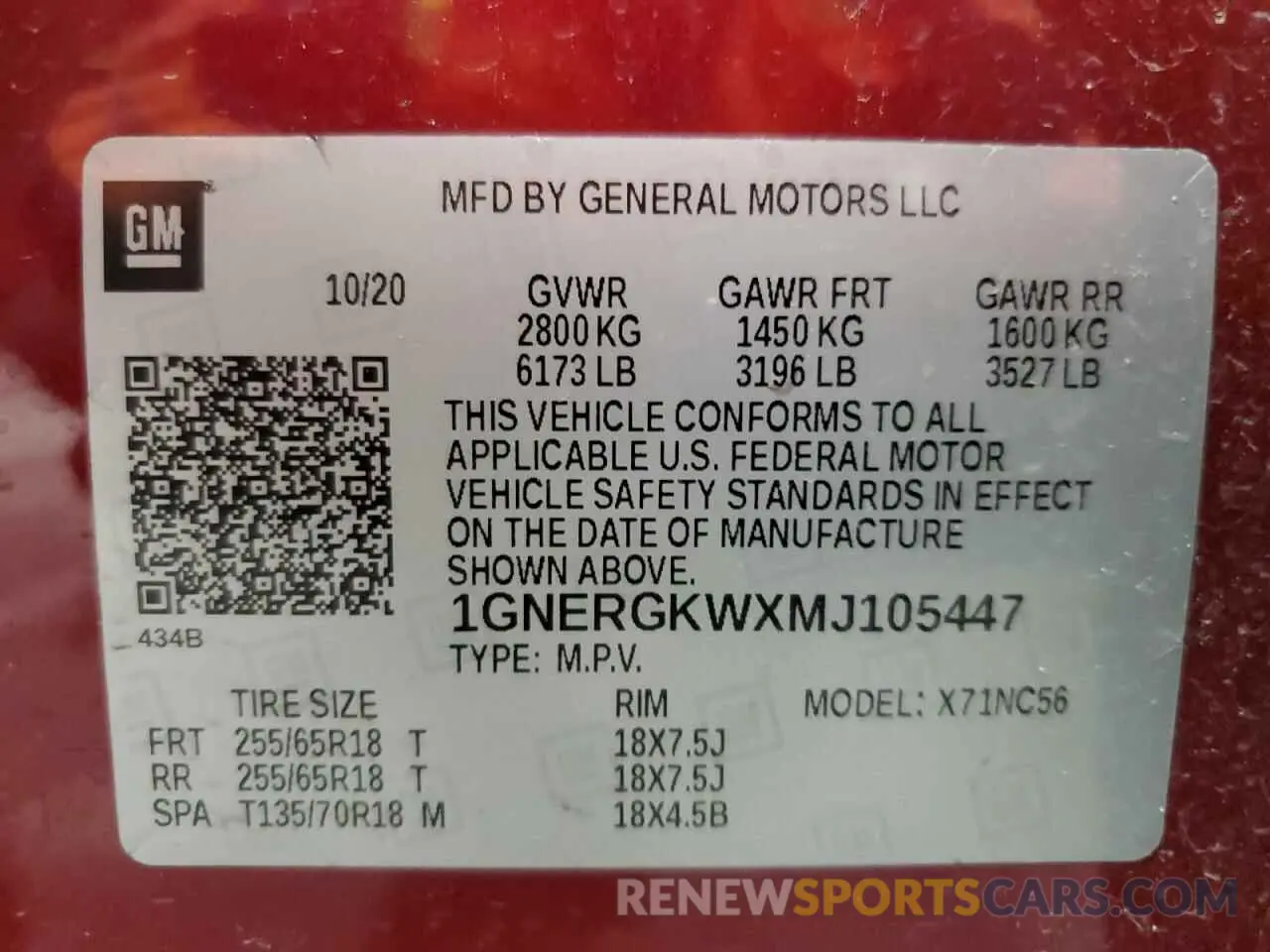 14 Photograph of a damaged car 1GNERGKWXMJ105447 CHEVROLET TRAVERSE 2021