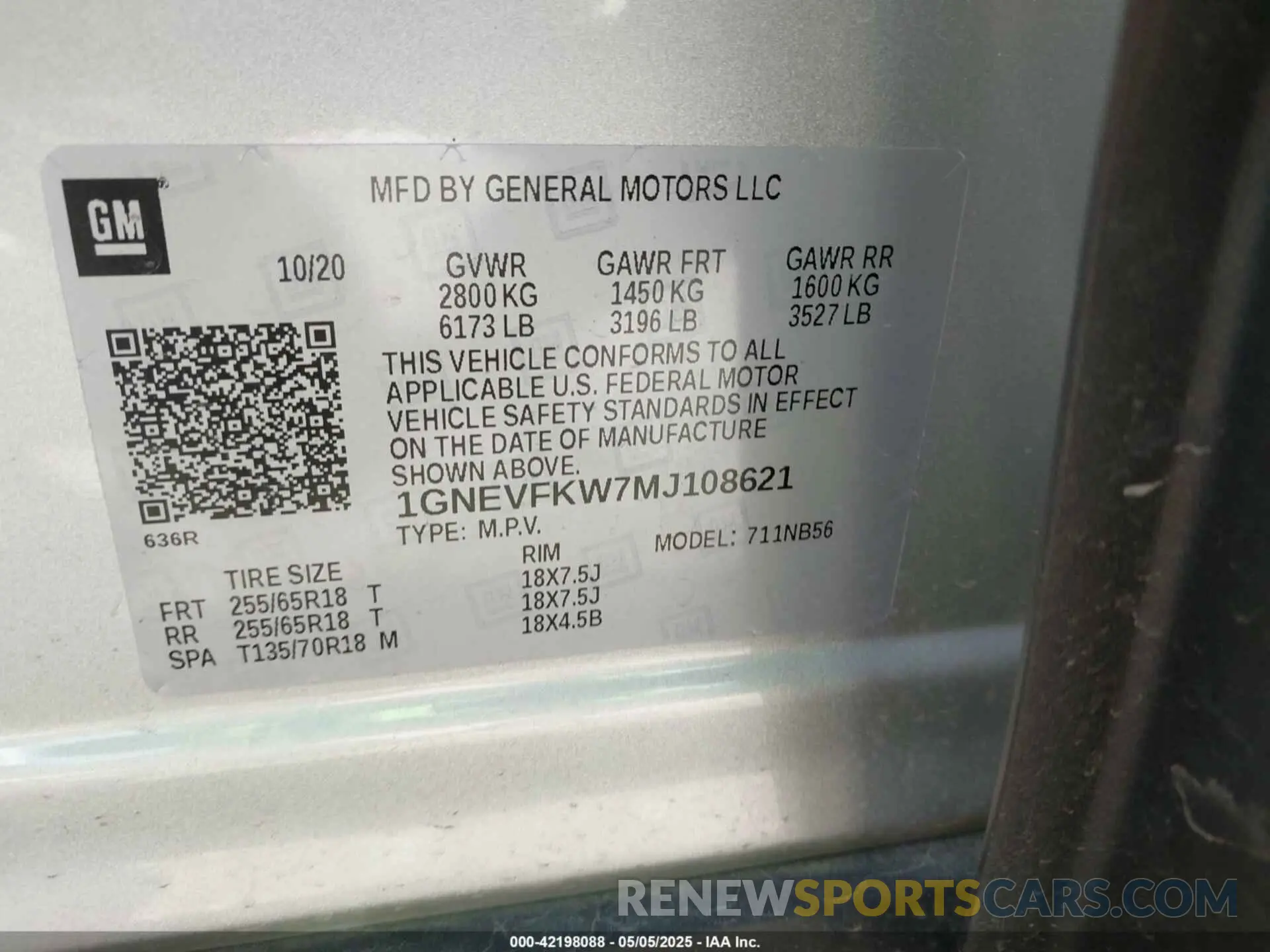 9 Photograph of a damaged car 1GNEVFKW7MJ108621 CHEVROLET TRAVERSE 2021
