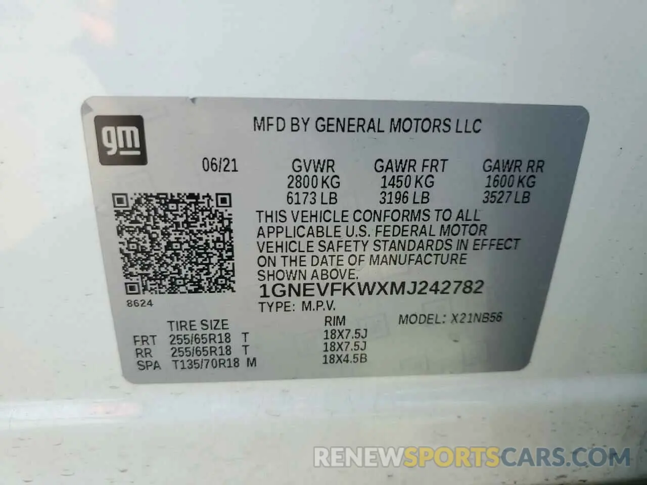 12 Photograph of a damaged car 1GNEVFKWXMJ242782 CHEVROLET TRAVERSE 2021