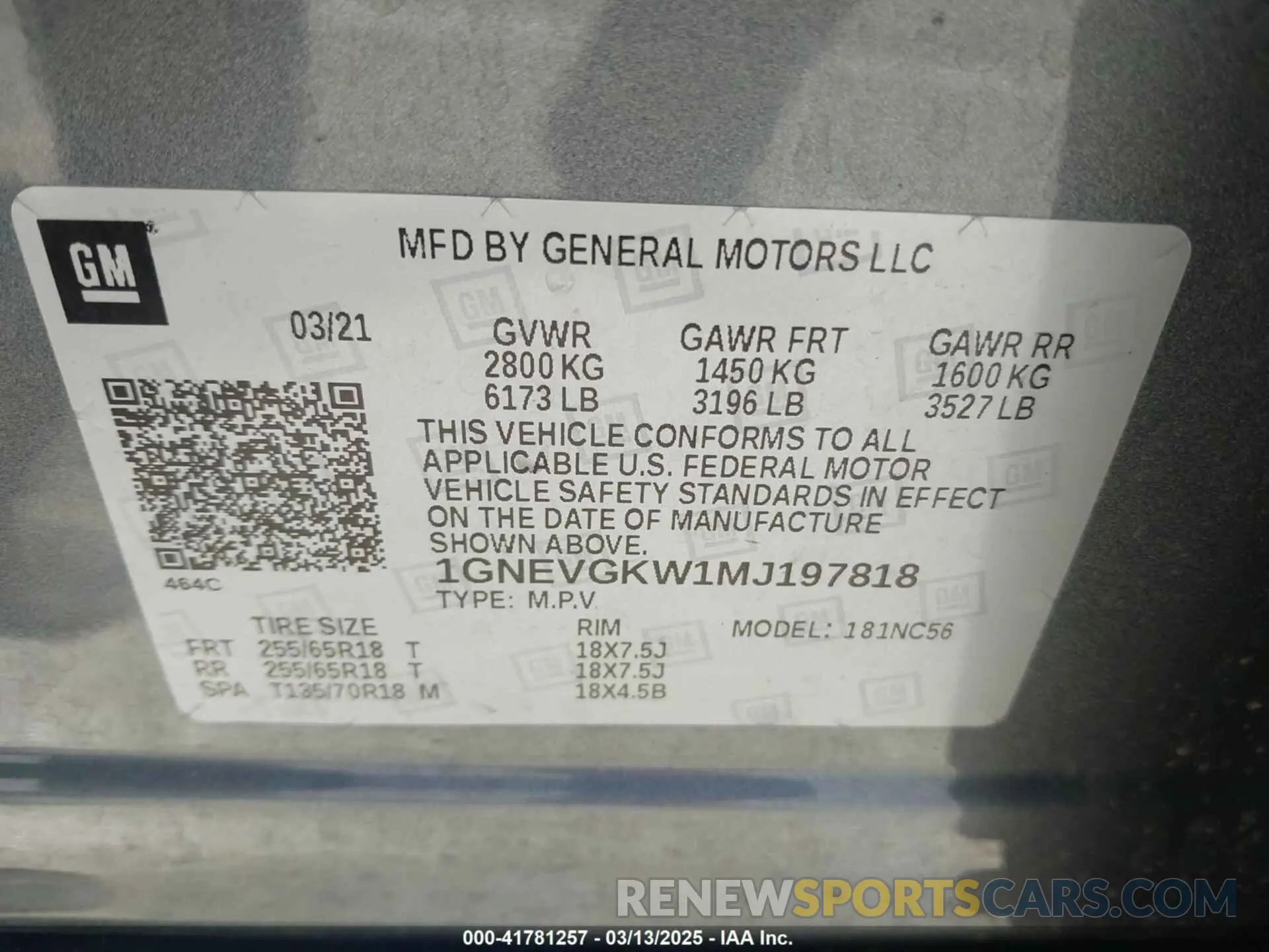 9 Photograph of a damaged car 1GNEVGKW1MJ197818 CHEVROLET TRAVERSE 2021