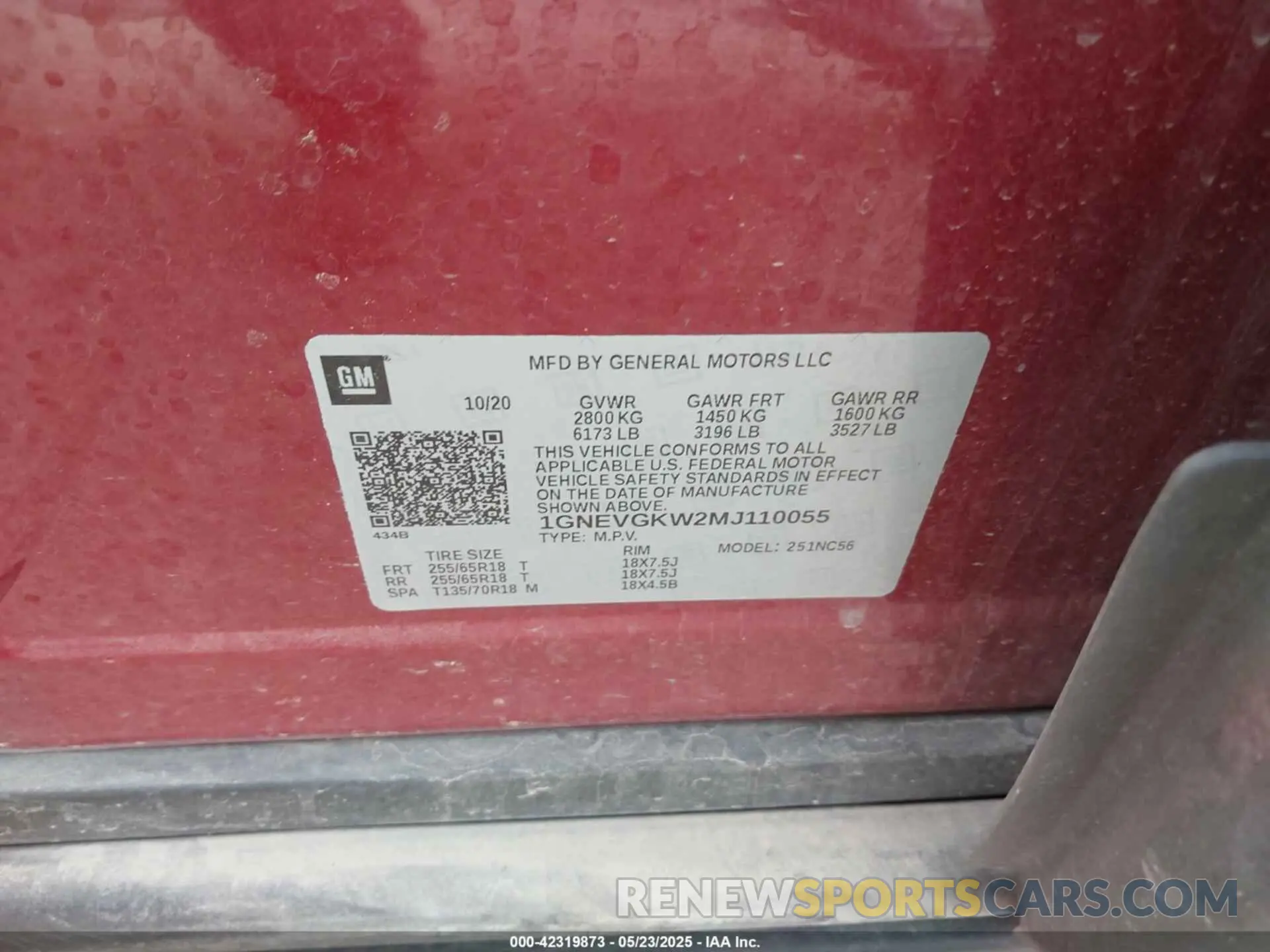 9 Photograph of a damaged car 1GNEVGKW2MJ110055 CHEVROLET TRAVERSE 2021