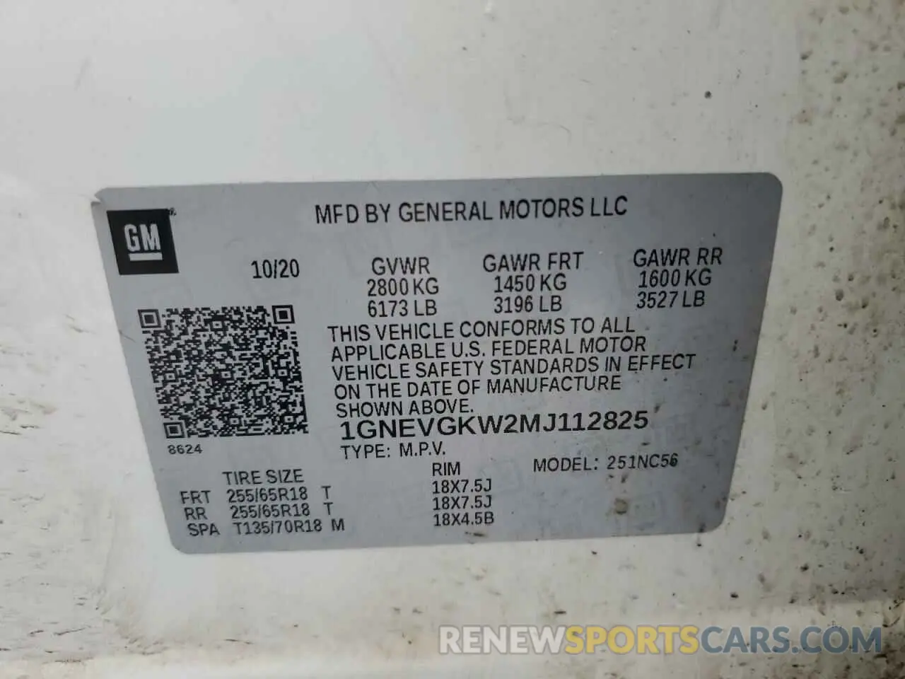 14 Photograph of a damaged car 1GNEVGKW2MJ112825 CHEVROLET TRAVERSE 2021
