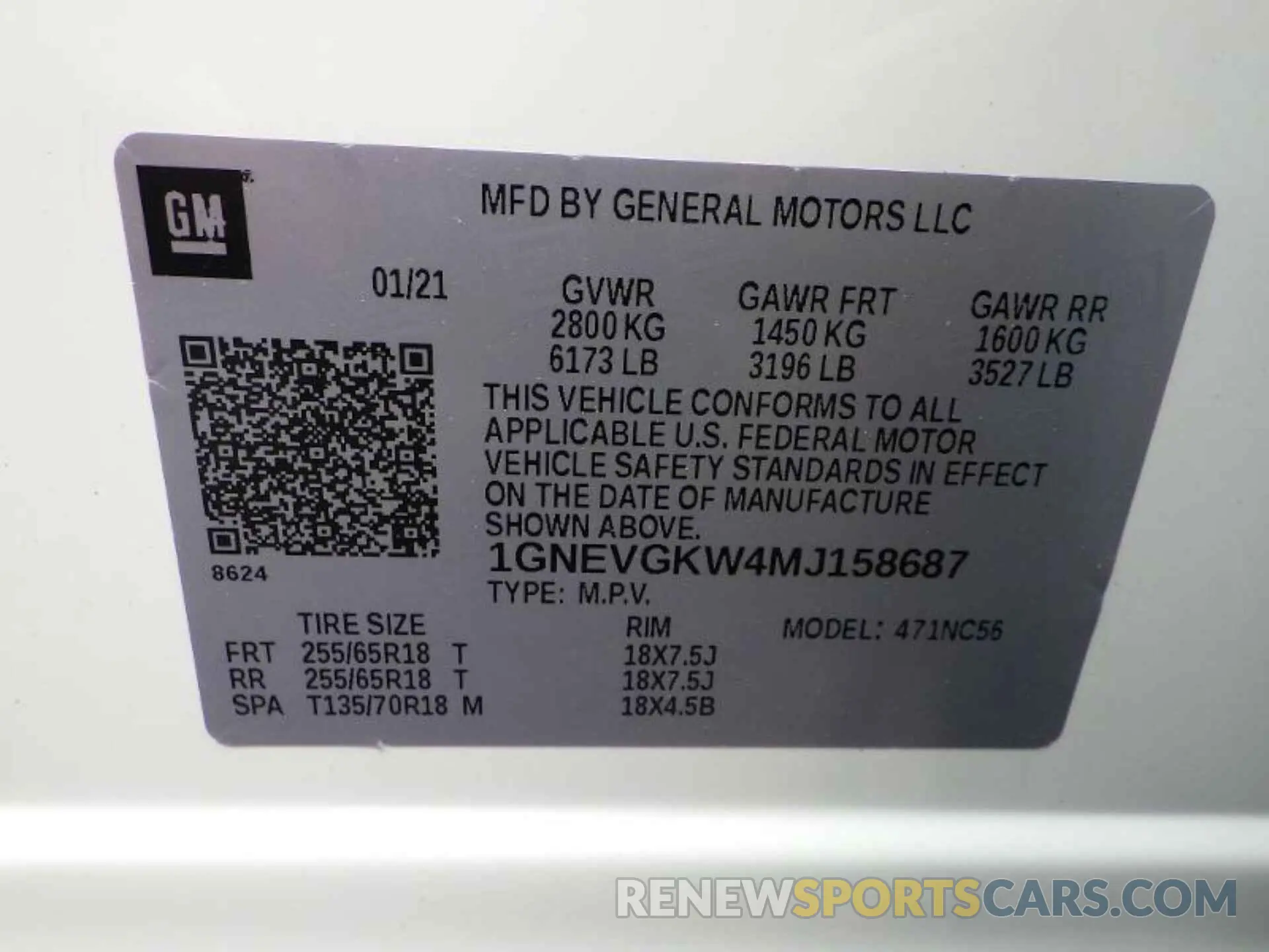 2 Photograph of a damaged car 1GNEVGKW4MJ158687 CHEVROLET TRAVERSE 2021
